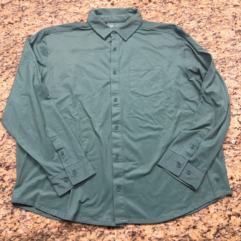 VRST Mens XL Sage Green Long Sleeve Button Down Performance Shirt Pocket